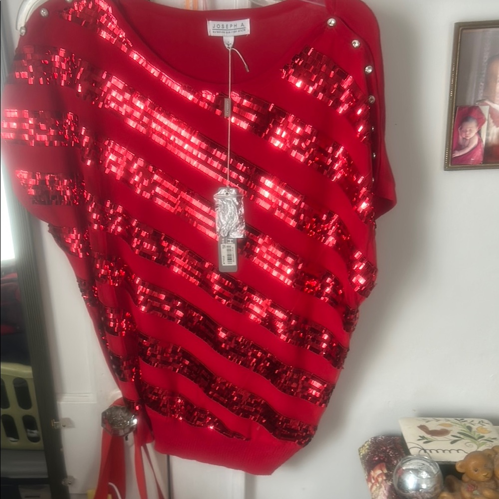 Joseph A Red Sequin Oversized Blouse